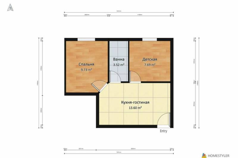 Студия с 2-я спальнями и кухней